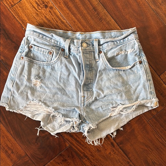 Levi’s | 501 Light Blue Ripped distressed denim Jean Shorts - Picture 2 of 10